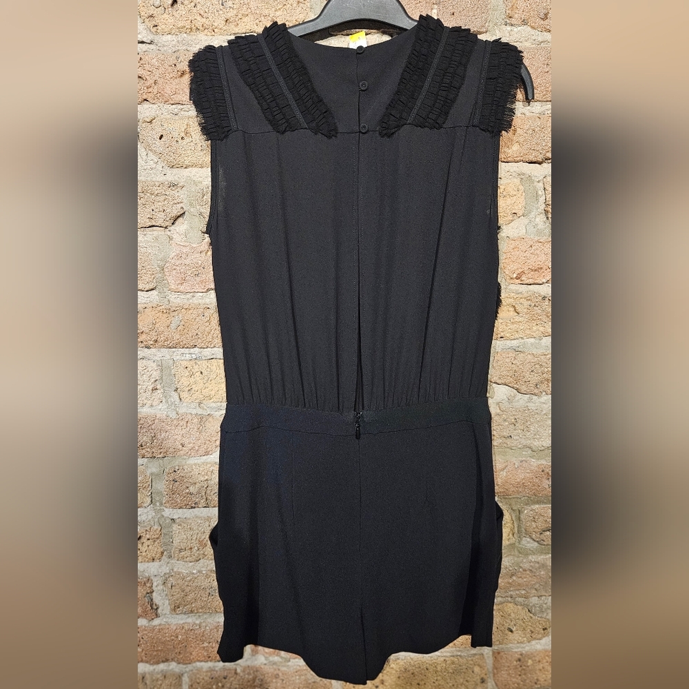 BCBGMaxAzria black Lexxi sleeveless ruffle-trim romper - Picture 3 of 6